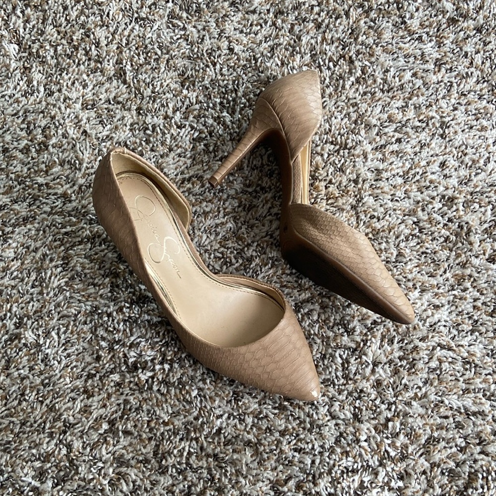 Jessica Simpson Tan/Brown Textured Heels Size: 7